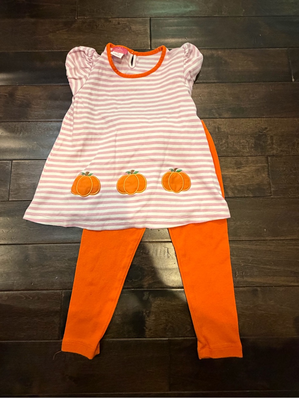 Girls Pink Striped Pumpkin Tunic with Orange Leggings - Kids Matching Set